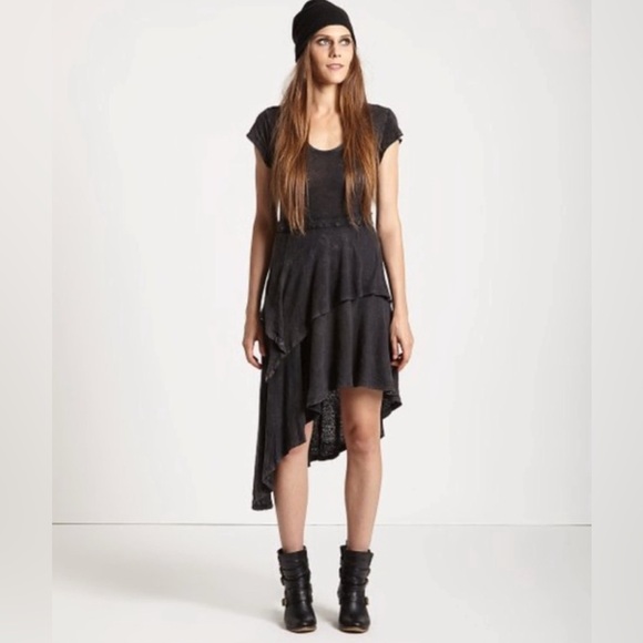 Free People Dresses & Skirts - Free People Rocket Cat Boho Grunge Black Linen Cotton Blend Dress Size Medium